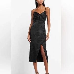 Express Black Floral Jacquard Satin Slit Midi Dark Romance Dress Size S NWT
